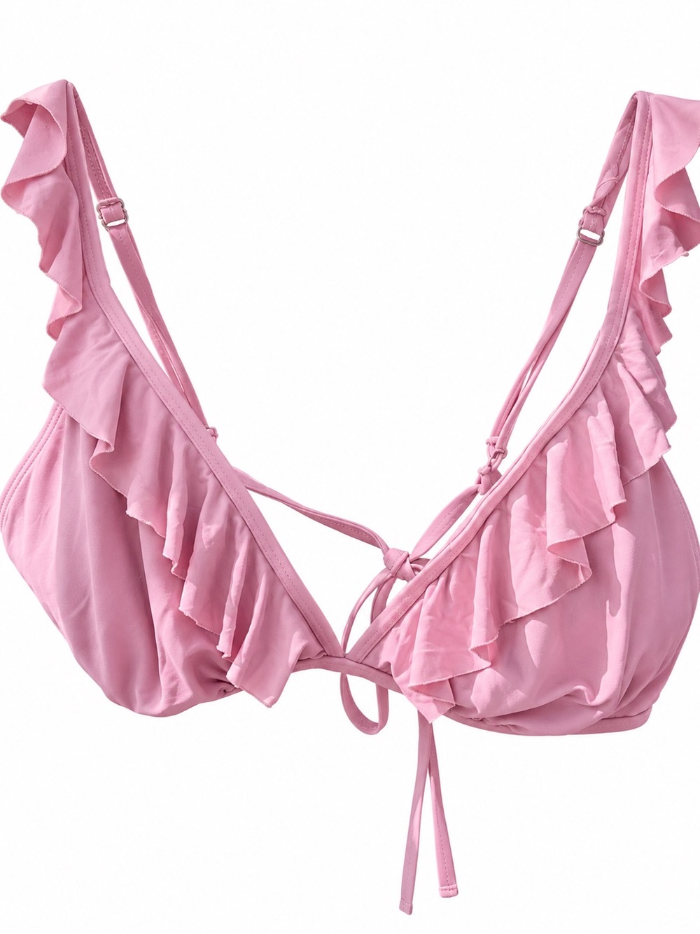 TROPICS Pink Ruffle Detail Bikini Top with pads - Size M